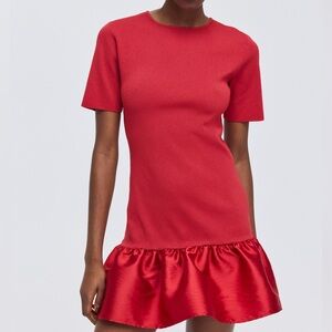 H&M Red Mini Dress with Ruffle Hem